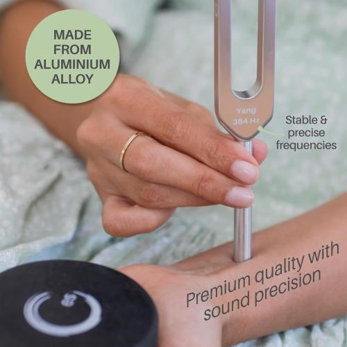 Resonance Tuning Fork for Healing Set – 128Hz, 136.1Hz, 256Hz, 384Hz for Stress & Sleep, Chakra Balance, Mental Focus, Relaxation | Activator   Pouch | Weighted & Unweighted