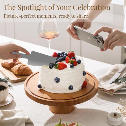 Emojoy Bamboo Cake Stand with Lid, 11in Round Cake Stand with Dome, Versatile Dessert Table Display Set, Cake Display Stand with Acrylic Dome, Charcuterie Boards for Birthday, Party