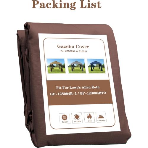 Color Brown SCOCANOPY Brown Ripstop Replacement Top for Lowe's Allen Roth 10X12 Gazebo Model #GF-12S004B-1/ GF-12S004BTO