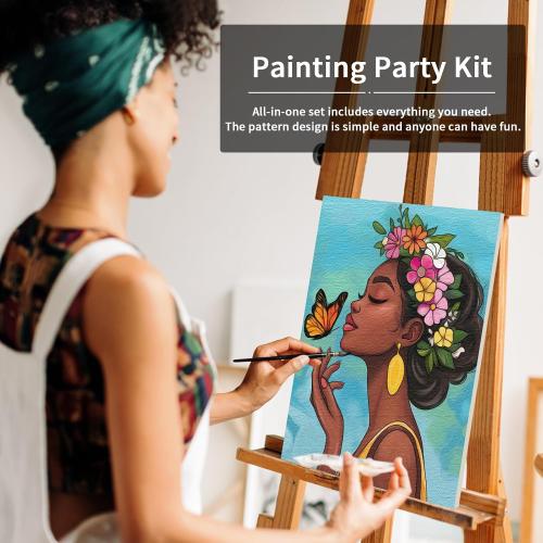 VOCHIC Pre Drawn Canvas for Painting for Adults Paint and Sip Kit Painting Party Supplies 8 Acrylic Colors,3 Brushes,1 Palette Art Set Flower Girl 8x10 in