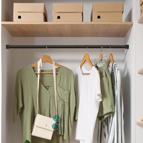 No Sectional Assembly Shower Curtain Rod 56-104 Inch, 1 Diameter Spring Long Adjustable Tension Curtain Rods for Bathroom Windows Closet No Drilling No Rust, Black