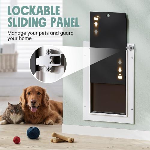 3-Flap Insulated Aluminum Dog Door for Walls, Heavy-Duty Telescoping Pet Door with Dual Security Locks & Magnetic Flaps, Closing Panel, Large, Pets Up to 110 LB