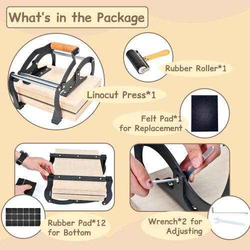 TOPOWN Linocut Press Machine, Printing Hand Lever Press Machine, Linocut Manual Printmaking Machine, A4 Size Lever Printmaking Press Machine with Felt Pad for Blocks up to About 25mm Thick