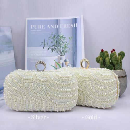 Aovtero Pearl Clutch Bag Bride Purse Women Wedding Prom Evening Bags Full Beaded Handbag with Chain