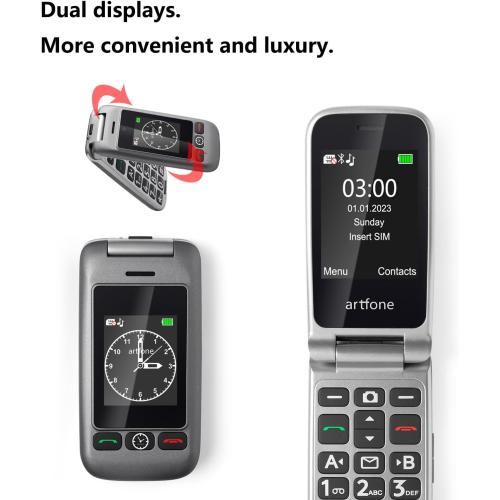 Color Grey G6 Grey - 4G LTE Unlcoked Flip Phone丨Cell Phone for Seniors with SOS Button丨Loud Speaker丨Camera丨Charging Dock丨FM Radio丨Speed Dial丨Hands-free丨Dual-LCD Large Buttons Dumb Phone