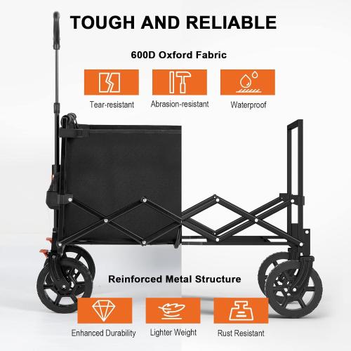 Black 34.9 x 19.9 x 24.4 Navatiee 140L Wagon Cart Foldable, Large Capacity Collapsible Wagon with Smallest Folding Design, Utility Grocery Cart for Camping Shopping Sports, Black