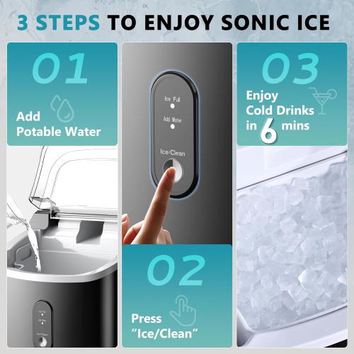 EUHOMY Nugget Ice Maker Countertop with Handle, Ready in 6 Mins, 34lbs/24H, Removable Top Cover, Auto-Cleaning, Portable Sonic Ice Maker with Basket and Scoop, for Home/Party/RV/Camping. (Black) 34LBS Black 1