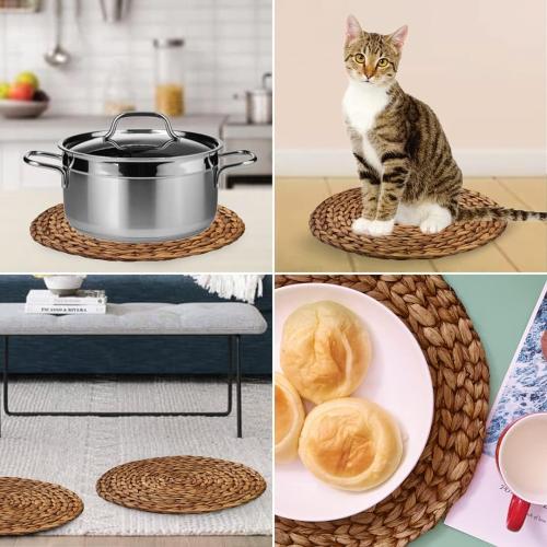 Brown Woven Placemats Round Set of 10 Natural Water Hyacinth Weave Placemat for Dining Table