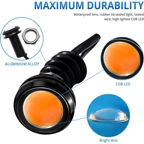 4Pcs 23mm DC 12V Black shell Eagle Eye Cob LED Car Fog DRL Daytime Running Light Backup Reverse Tail Rock Lights Headlights Signal Lamp Small bulb use for car and motorcycle (Orange)
