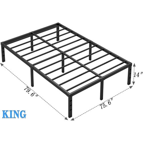NEW JETO Metal Bed Frame,King Size Bed Frame with Storage Space,Heavy Duty Sturdy Mattress Foundation,Easy Assembly,No Box Spring Needed, Black,14 Inch,King, Bedroom Furniture