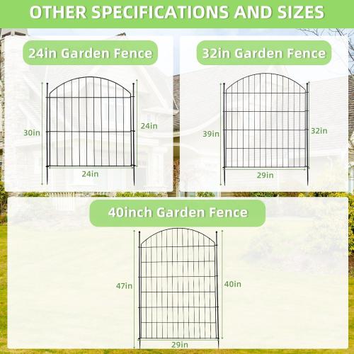 Decorative Garden Fence 40in (H) x24ft (L), 10 Pack No Dig Fence Animal Barrier for Dog with Lock, Arched Flower Bed Edging, Wire Border Panel Fencing for Yard Patio Outdoor Decor