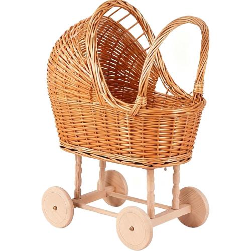 Woven Rattan Stroller Shaped Flower Basket, Vintage Wicker Baby Carriage Planter for Floral Arrangements, Baby Shower Wedding Party Decor, Photography Props, Floral Rustic Home Decor (Large Style B)