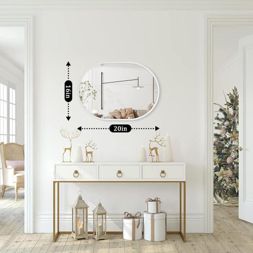 JJUUYOU Oval Bathroom Mirror Wall Mounted Vanity Metal Frame Mirror 16x20 White Aluminum Alloy Frame Mirrors for Bedroom Entryway Living Room