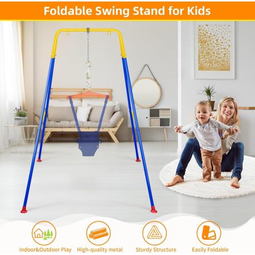 Foldable Swing Stand for Kids, Heavy-Duty Metal Swing Frame for Indoor/Outdoor, Suitable for Most Baby Toddler Swings, Easy to Assemble & Store, Swings not Included (Blue)