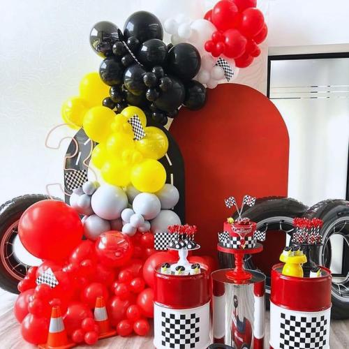 Race Car Balloon Arch Garland Kit - Red, Yellow, Black Party Decorations for Boys Birthday Theme Supplies
