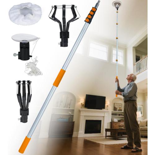 Light Bulb Changer Pole Kit 3 FT to 20 FT Telescoping Extension Pole with 2 Baskets and Suction Cup for High Ceilings and Recessed Lights Lightbulb Tool Removal Changing