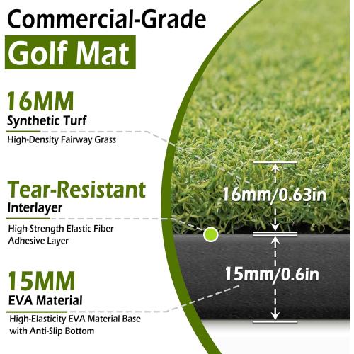 Bearwill Golf Mat 31mm, 5x4ft/5x5ft Elite Golf Hitting Mats for Practice Outdoor Indoor, High-Elasticity Artificial Turf Mat for Garage Simulator Chipping Driving Training