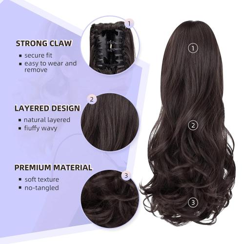 ponytail extension,16 claw clip hair extensions ponytail short curly hair ponytail Extension Natural Looking Synthetic Hairpiece for Women Black brown