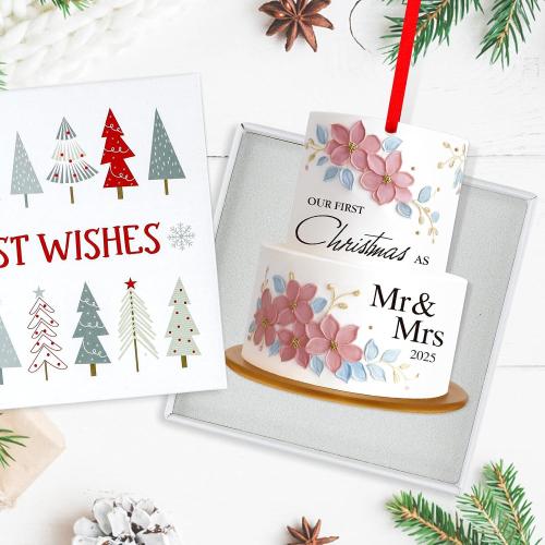 WhatSign Wedding Ornament for Newlywed Couples - Acrylic Our First Christmas as Mr & Mrs 2025 Holiday Decor Cake Shape Engagement Gift Personalized Keepsake for Christmas Tree（2D）