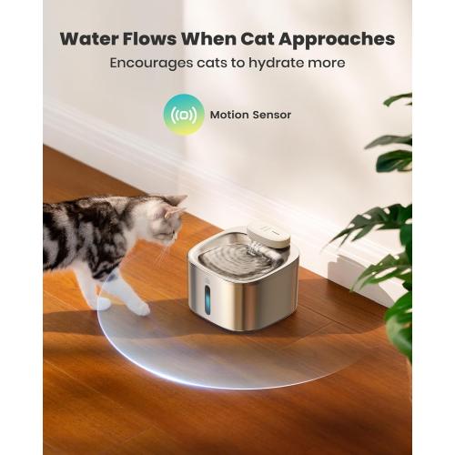 oneisall Wireless Cat Water Fountain, 3.5L/118oz Battery Operated Pet Drinking Fountain Stainless Steel, Running Water Dispenser Fountains for Cats, Cordless&Rechargeable with Motion Sensor(Hale 3.5L)