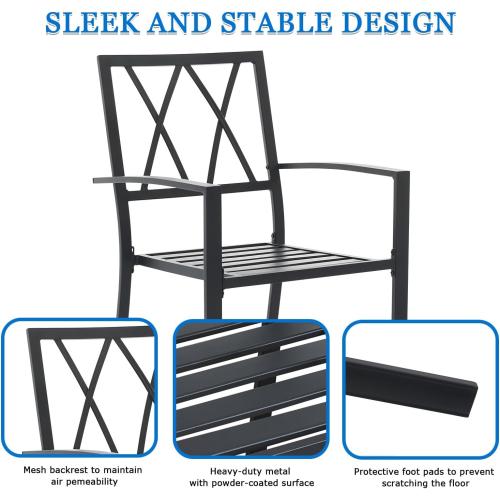 2-Piece Metal Patio Furniture Set, Outdoor Chairs Set of 2 Stackable Dining Chairs & Sillas para Patio Exterior, Black Garden Chairs for Porch