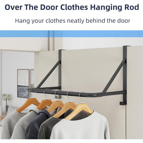 Over The Door Clothes Hanger Rod, Metal Over The Door Hanger for Coat, Clothes Drying Rack for Door for Laundry, Bedroom, Washroom, Fits Door Up to 1.97, Black