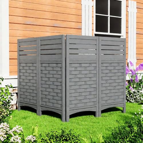 Mrosaa Outdoor Fence Privacy Panels,Resin Privacy Fence Panels for Outside,Air Conditioner/Trash Can/Pool Equipment Enclosure 4-Pack(Grey)