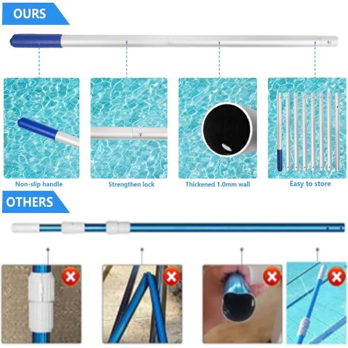 Poolvio Pool Deep Skimmer Net with 3ft - 10ft 1.0mm Thick Adjustable Aluminum Pole & Fine Mesh Bag Leaf Skimmer Rake Net for Above Ground & Inground Swimming Pools, Removes All Debris