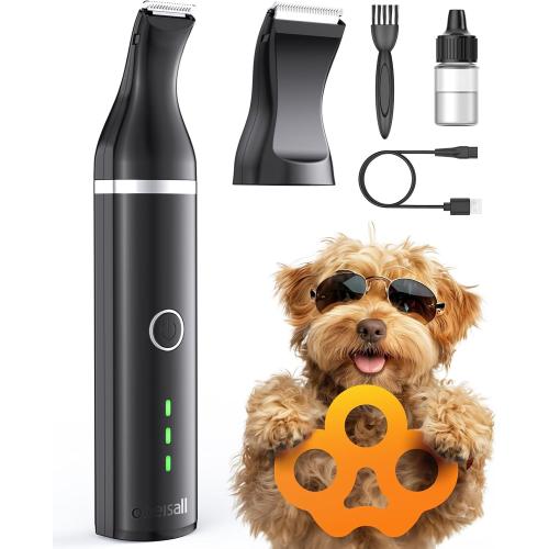 oneisall Dog Paw Trimmer,Corldless Paw Trimmer for Dogs with Double Blades,Quiet 2 Speed Small Dog Grooming Clippers for Paws, Eyes, Ears, Face, Rump (Black)