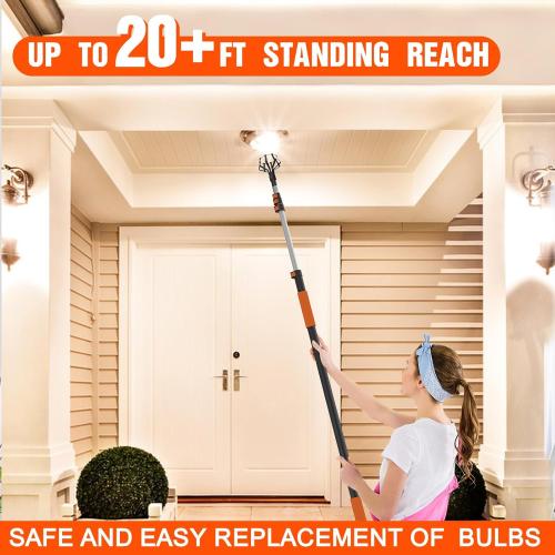 Size 26FT Reach Light Bulb Changer for High Ceilings, Light Bulb Changer with Baskets and Suction Cup for Recessed Lights with 5-20FT Telescoping Extension Pole