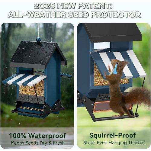 2025 Squirrel Proof Bird Feeders for Outdoors with Weight-Activated, 5LB Metal Hanging Bird Feeders for Outside, Large Wild Feeders for Cardinals, Chickadees, Durable Backyard Feeders