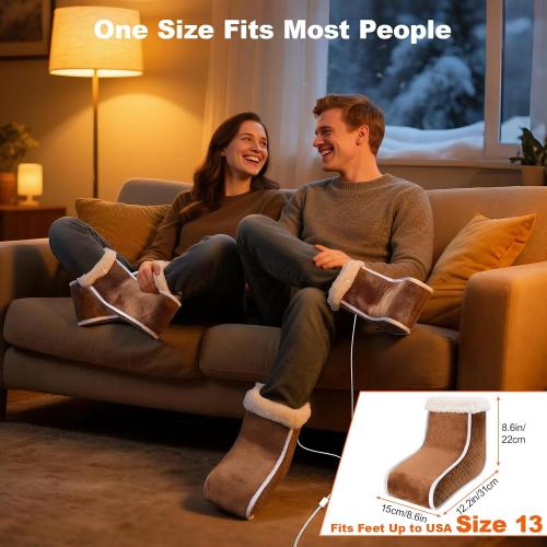 Split Electric Foot Warmer, Quick Heating Pad for Feet, 6-Level Heated Slippers for Men Women, Soft Heated Boots, Feet Warmer with Detachable Washable Liner for Home