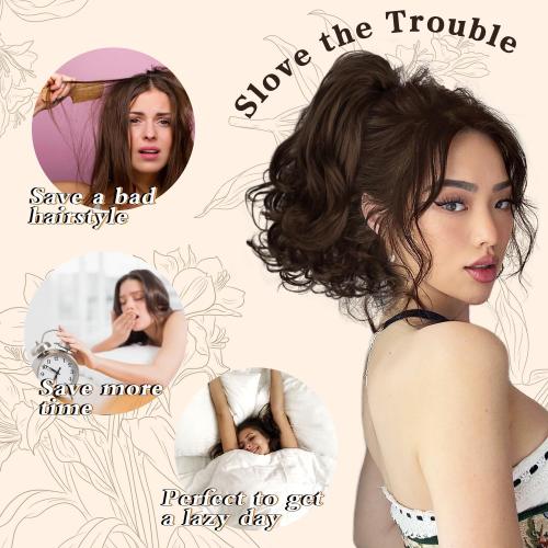 Ponytail Extension - Claw Clip Ponytail Extension for Women, Short Curly Pony Tails Hair Extensions, 10 Inch Fake Ponytail Wig for Daily Use