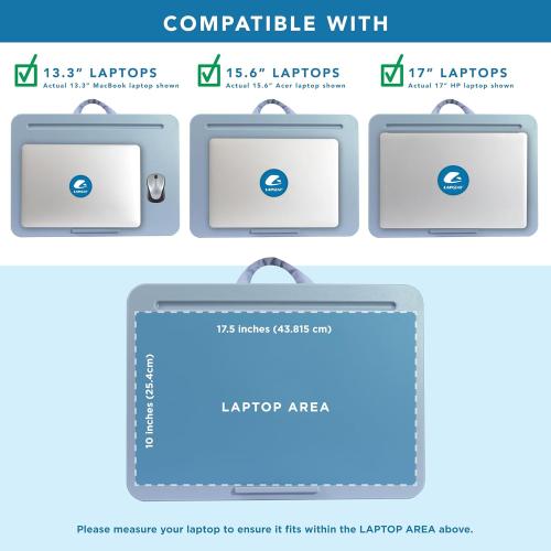 LAPGEAR Original Lap Desk – Large (17.9” x 13”) | Fits Up to 17.3” Laptops | Cushioned with Device Ledge, Pencil Tray & Handle | Portable & Lightweight | Sky Blue – Style No. 45153