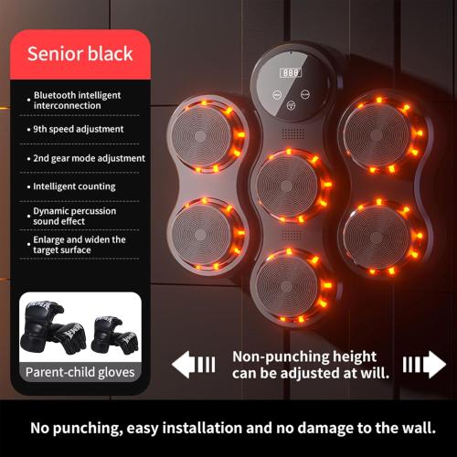 Smart Music Boxing Machine for Adults & Kids - Wall Mounted Boxing Machine with LED Lights, 9 Speed Modes, 2 Gloves & Extra Straps - Type-C Charging - Home & Gym Boxing Equipment