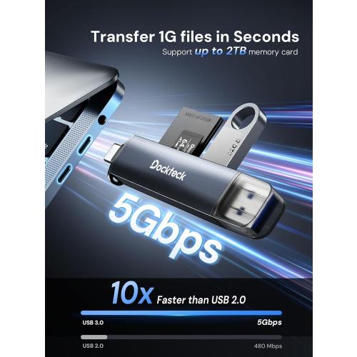 Dockteck SD Card Reader, 5G Super Speed USB3.0 SD/TF Card Reader, 3-Slot USB A/C to SD/Micro SD/USB A Memory Card Reader for UHS-I SD/Micro SD/SDHC/SDXC/MMC, Support OTG for Plug&Play