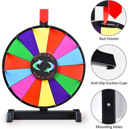 WinSpin 12 Color Prize Wheel Tabletop 14 Slots Heavy Duty Editable Spinning Wheel for Fortune Spinning Game Carnival & Tradeshow, Classic Series