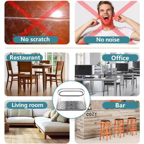 24 Pcs Chair Leg Floor Protectors Rectangle, Silicone Felt Furniture Leg Pads Caps Covers for Hardwood Floors (Fit Perimeter 5 to 5‑7/8)