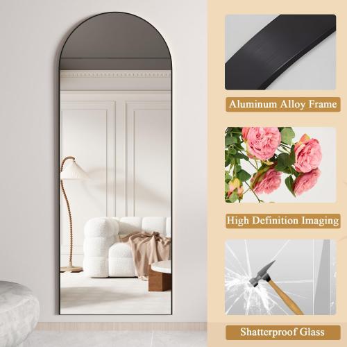 Full Length Mirror, 56x16 Arch Mirror Floor Mirror with Stand, Black Arched Full Body Standing or Leaning Mirrors for Bedroom, Living Room