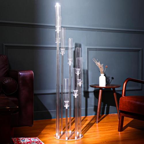 Vesici 4 Pcs 8 Arm Acrylic Candelabra Centerpieces for Tables 49.6 x 11 Inch Candlesticks Holder Clear Acrylic Candle Holder for Wedding Ceremony Floor Home Dinner Party, Fit 0.8 LED Candle