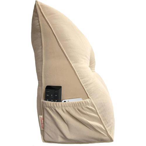 Size Large Color beige Triangular Reading Bed Rest Pillow Large Bolster Cushion Headboard Backrest Wedge Pillow with Removable Cover and Two Large Side Pockets