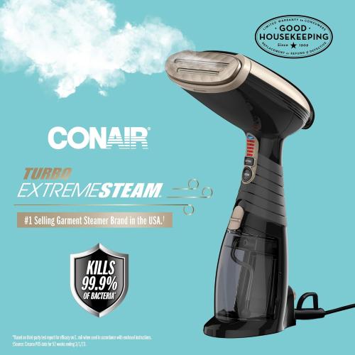 Conair Handheld Garment Steamer for Clothes, Turbo ExtremeSteam 1875W Fabric Steamer, Portable Handheld Design, Strong Penetrating Steam, Amazon Exclusive, Black