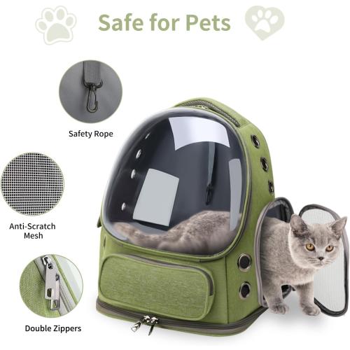 Cat Backpack Carrier for Cats and Small Dogs, Breathable Cat Bubble Backpack, Airline Approved Pet Travel Carrier for Hiking Camping Outdoor(Green)