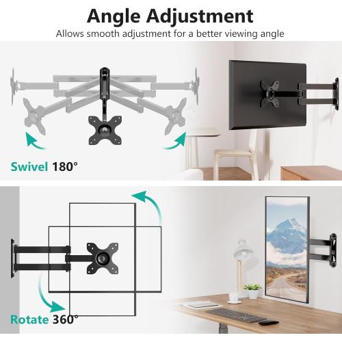 Size 100x100 mm WALI TV Wall Mount Articulating LCD Monitor Full Motion 15 inch Extension Arm Tilt Swivel for Most 13 to 32 inch LED TV Flat Panel Screen with Mounting Holes up to 100x100mm (1330LM), Black