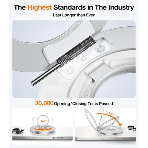 TORRAS 2025 Upgrade [Dual-Ring] Fit for MagSafe Phone Grip Ring Holder [Dual-Ring] Compatible with MagSafe Kickstand Magnetic for iPhone 16/15/14/13/12/11 Samsung, Google Accessories, Silver White