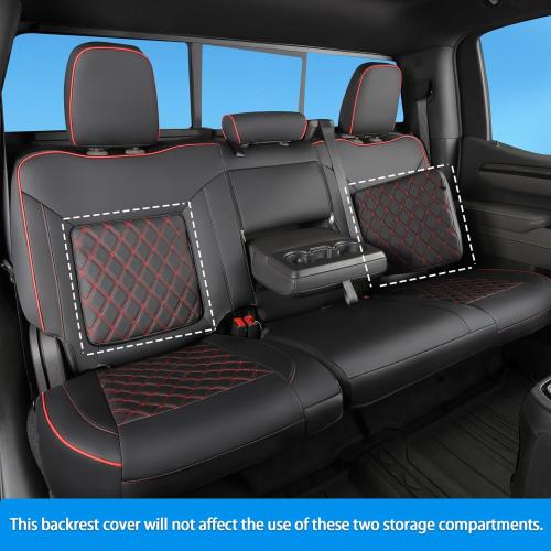 TANDI Fit for Silverado & GMC Sierra Seat Covers with Faux Leather for 2019 2020 2021 2022 2023 2024 2025 Chevy Silverado & GMC Sierra 1500&2020-2025 2500HD 3500HD(Black with Red Trim, Full Set (SG-A)