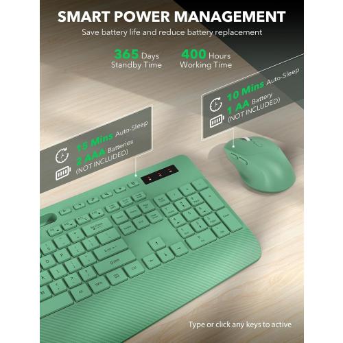 Wireless Keyboard and Mouse Combo - Full-Sized Ergonomic Keyboards with Wrist Rest, Phone Holder, Sleep Mode, Silent 2.4GHz Cordless Combo for Computer, Laptop, PC, Mac, Windows -Trueque