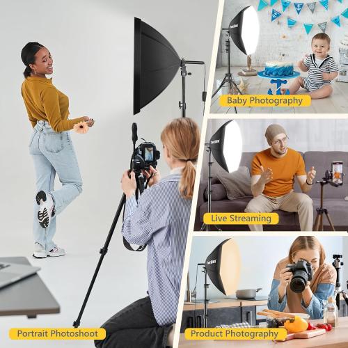Torjim Softbox Photography Lighting Kit, 20'' x 20'' Professional Softbox Lighting Kit with 85W 3000-7500K LED Bulbs, Studio Lights for Photography/Video Recording/Live Streaming/Portraits Shooting