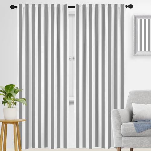 zokyer Striped beige and Gray Window Curtain Long Grey Boho Farmhouse Nursery Neutral Modern Simple Art Maximalist Mens Boys Cute Teen for Bedroom Living Room 2 Panels Rod Pocket Drapes