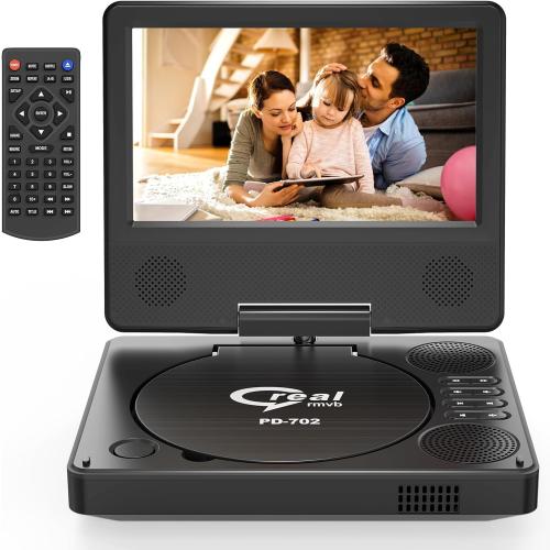 9.5 Portable DVD Player for Kids and Car, 7.5 Swivel HD Screen with 4-6 Hours Built-in Battery, Support Sync Screen to TV, Support SD Card/USB/Multiple Disc Formats (Black)
